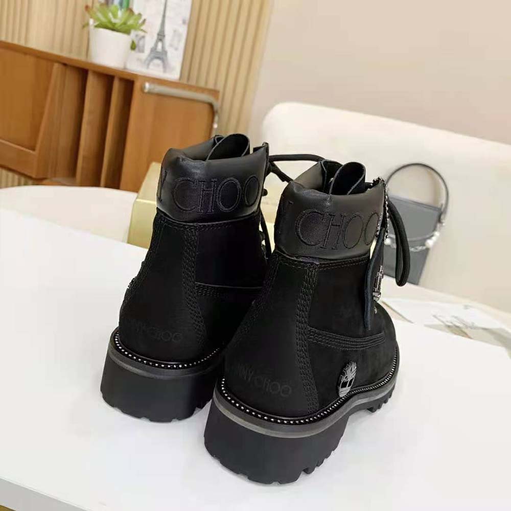 Jimmy Choo Women JC X Timberland/M Black Nubuck Leather Boots with Gunmetal Glitter - image 10