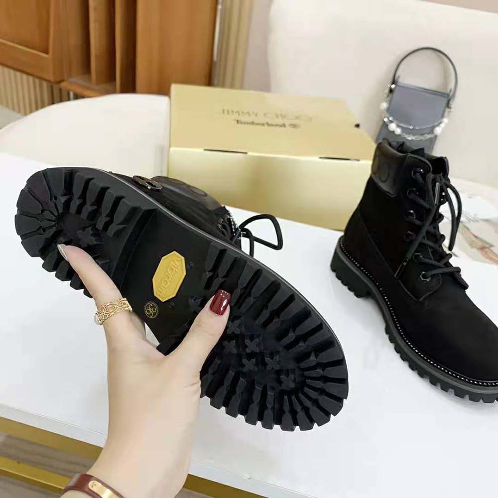 Jimmy Choo Women JC X Timberland/M Black Nubuck Leather Boots with Gunmetal Glitter - image 6