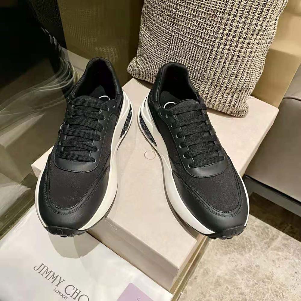 Close-up on lace-up detail of Jimmy Choo Women Memphis trainers