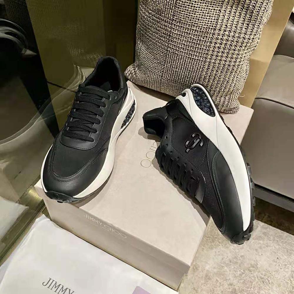 Jimmy Choo Women Memphis Lace UP/M Black Neoprene and Leather Low-Top Trainers - image 4