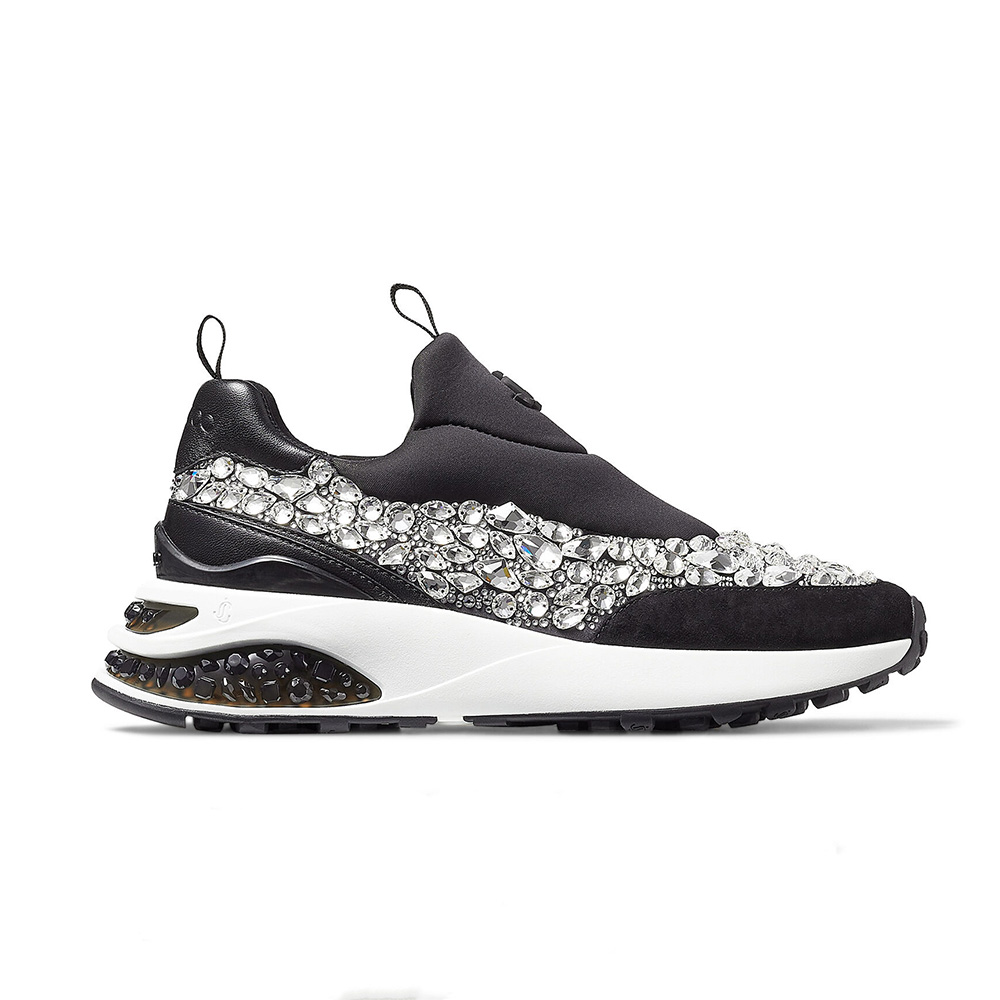 Side view of Jimmy Choo Women Memphis/F Ballet Black Mix Low Top Trainers