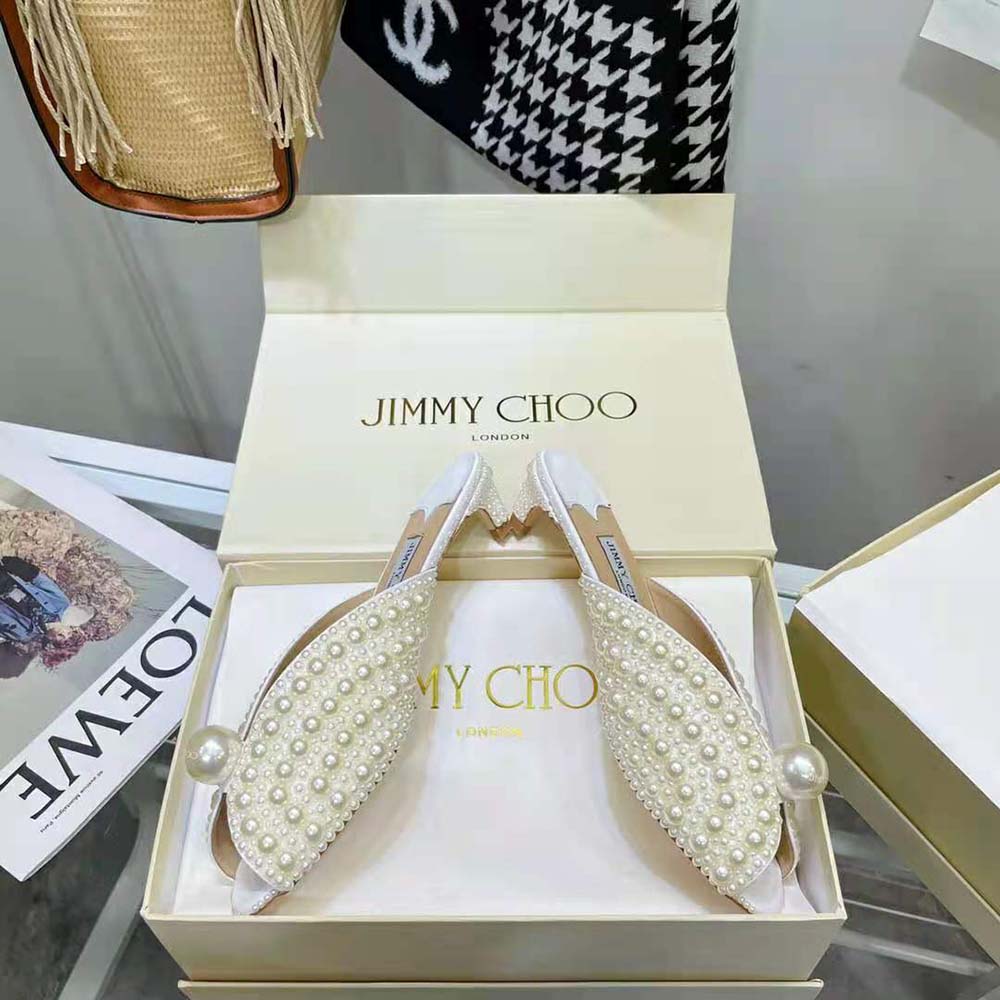 Jimmy Choo Women Samantha 35 White Satin Mules with All-Over Pearls - image 5