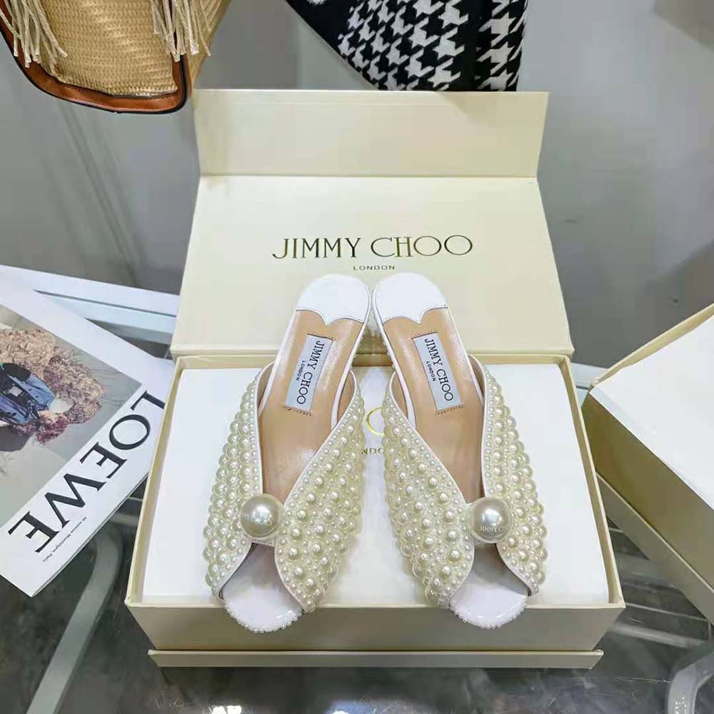Rear view showcasing crystal-embellished heel of Jimmy Choo Samantha mules