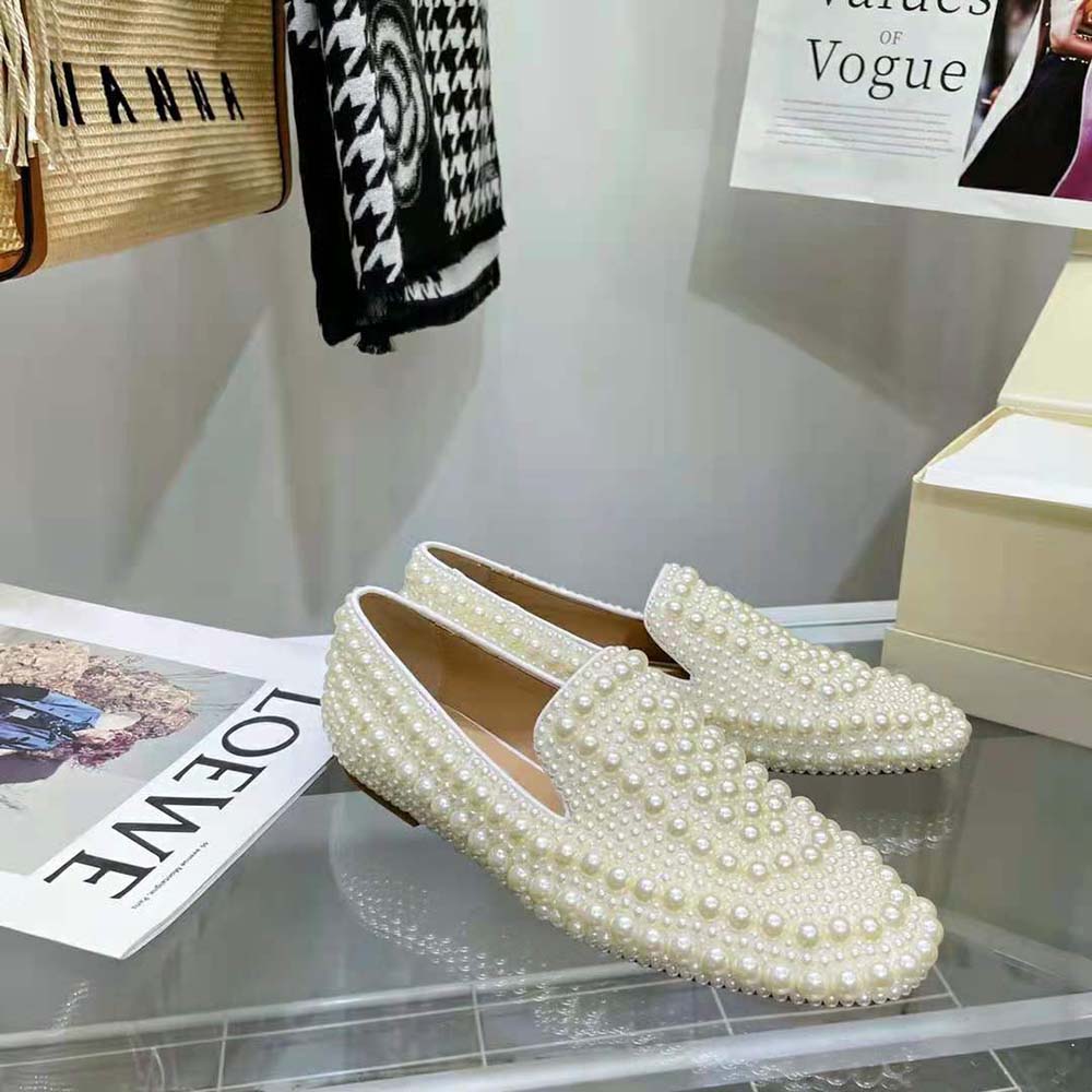 Jimmy Choo Women Varsha Flat White Satin Flats with All-Over Pearl Embellishment - image 4