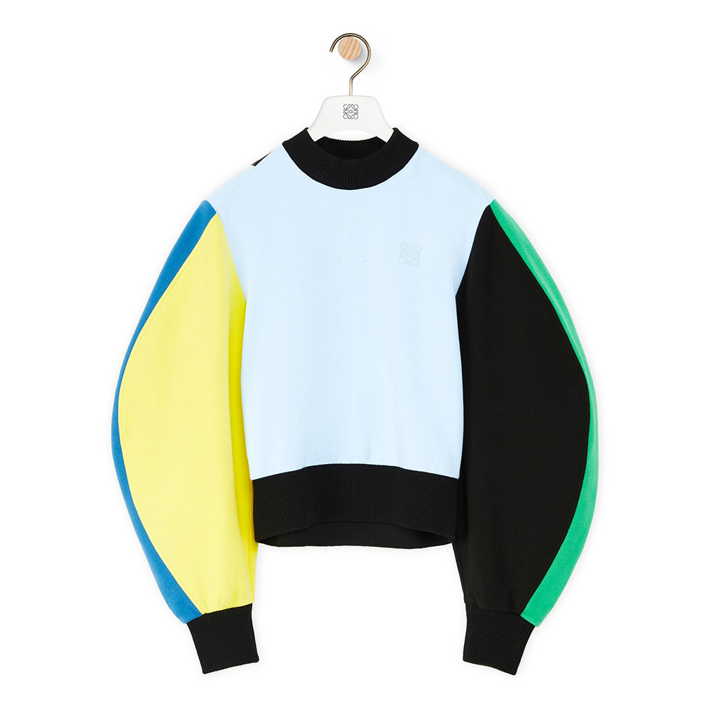 Front view of Loewe Women Circular Sleeve Sweatshirt in blue cotton