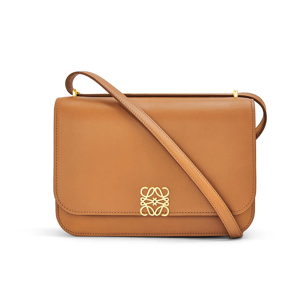 Front view of Loewe Women Goya Bag in Silk Calfskin-Brown