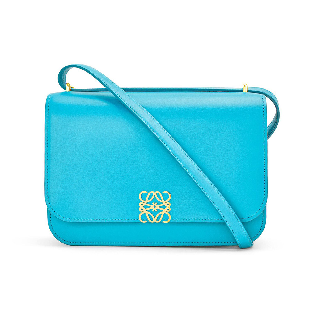 Front view of Loewe Women Goya Bag in Silk Calfskin-Blue