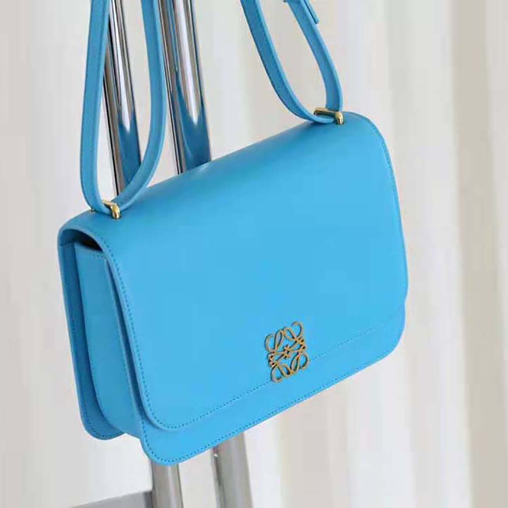Side profile showing silhouette of Loewe Women Goya Bag in Blue leather