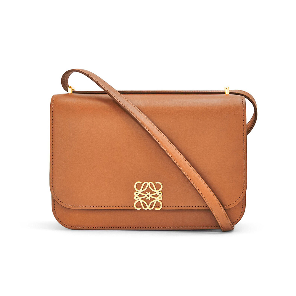 Front view of Loewe Women Goya Bag in silk calfskin-brown