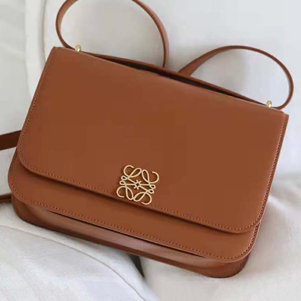 Side angle showing silhouette of Loewe Women Goya Bag brown