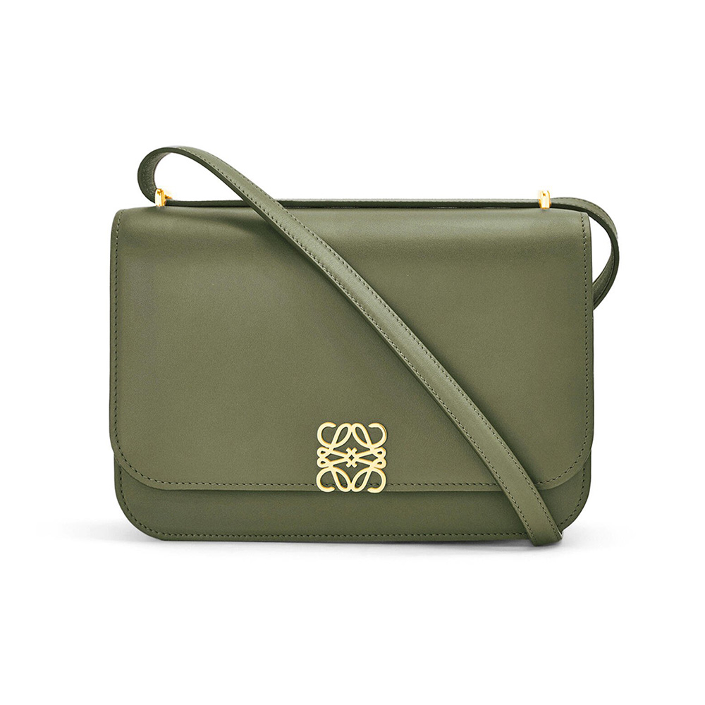 Front view of Loewe Women Goya Bag in Silk Calfskin-Green