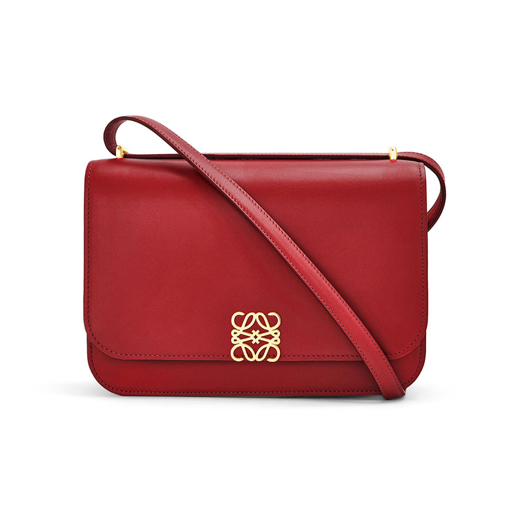 Front view of Loewe Women Goya Bag in Silk Calfskin-Maroon