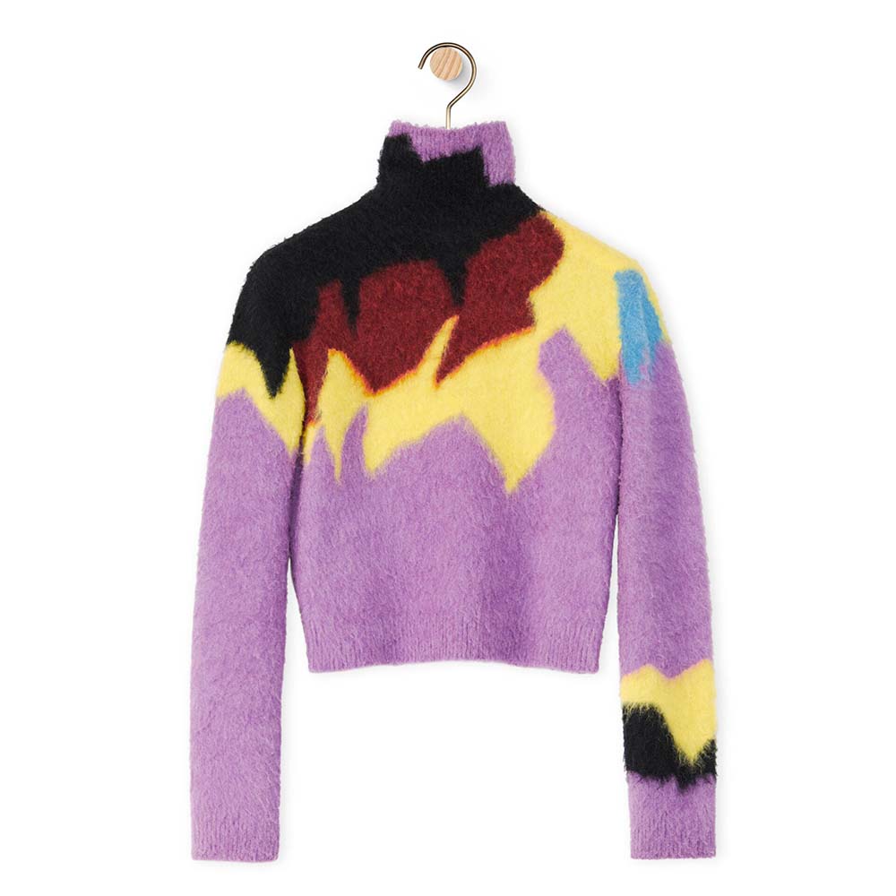 Front view of Loewe Women Intarsia Turtle Neck Sweater in purple wool