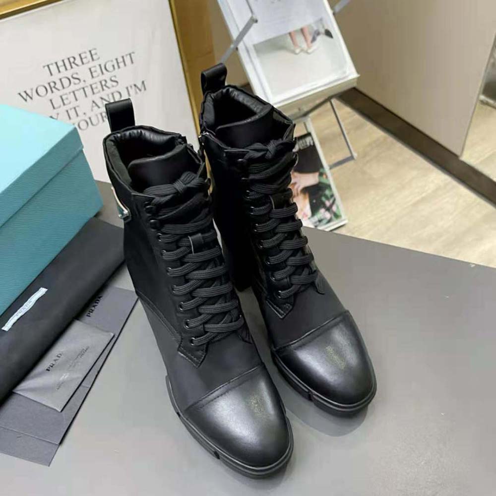 Prada Women Brushed Leather and Nylon Booties-Black - image 4