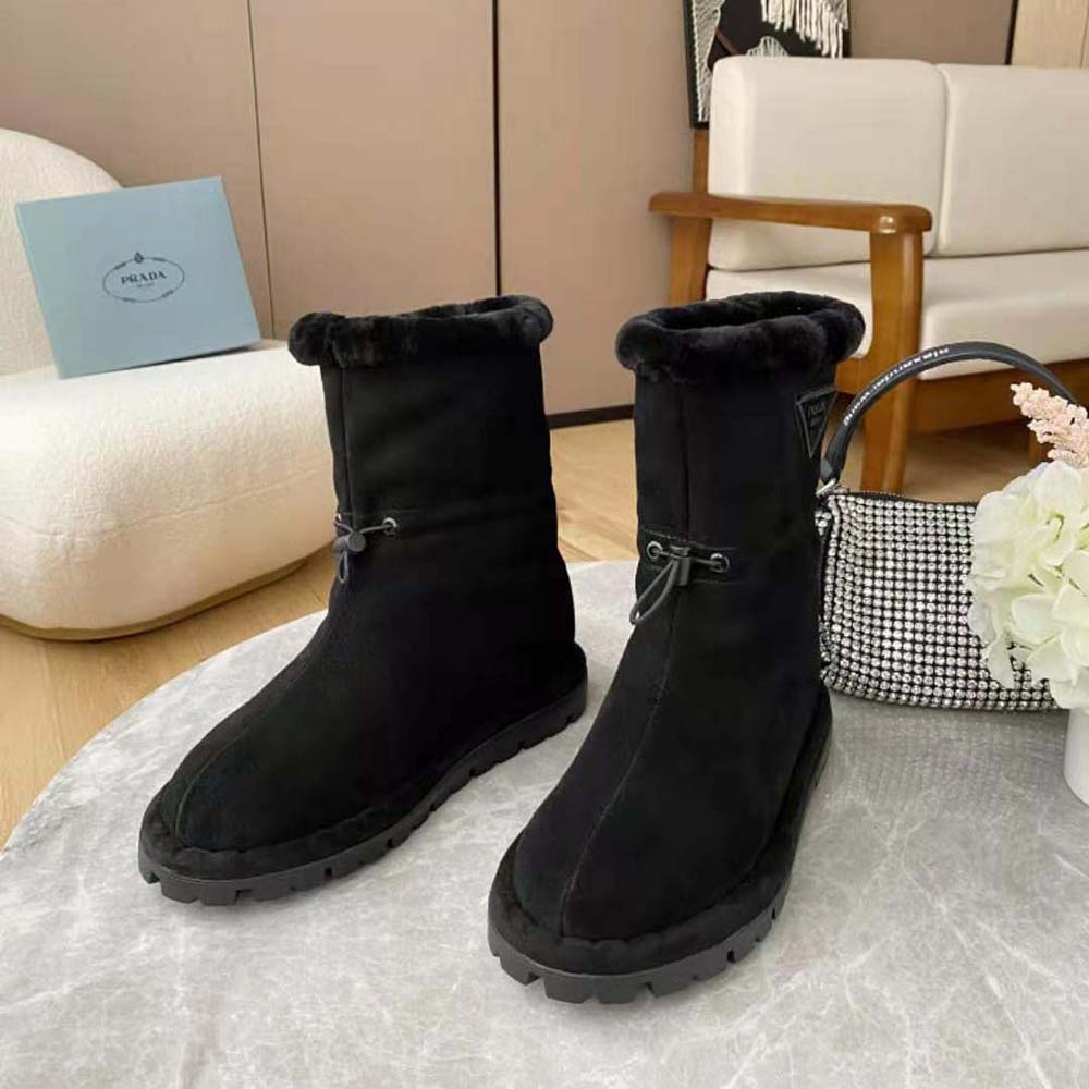 Top view showing lace-up closure of Prada Women Classic Snow Boot