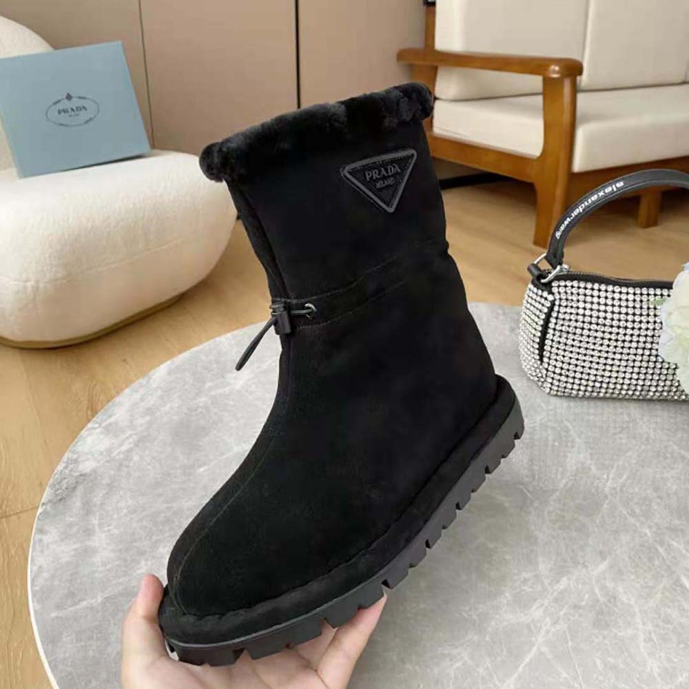 Prada Women Classic Snow Boot Shearling Booties-Black - image 5