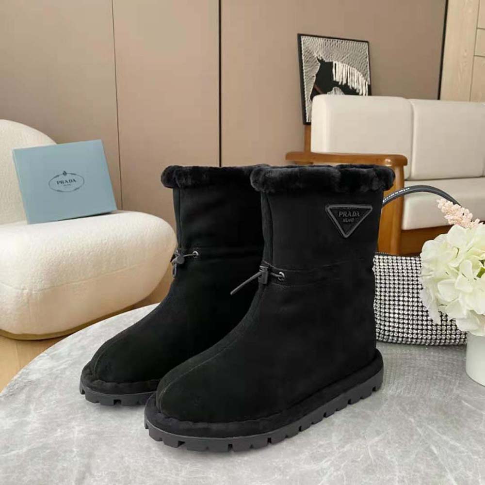 Prada Women Classic Snow Boot Shearling Booties-Black - image 4