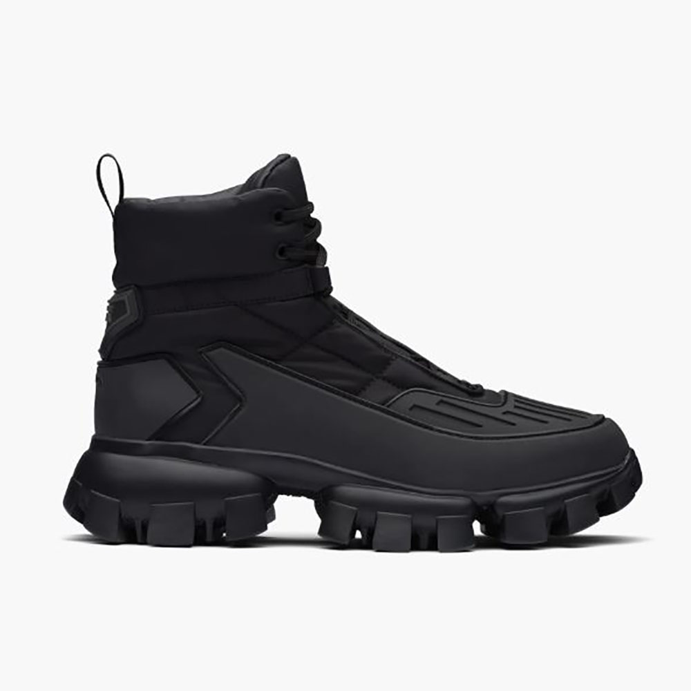 Side profile of Prada Women Cloudbust Thunder Sneakers-Black showing chunky sole