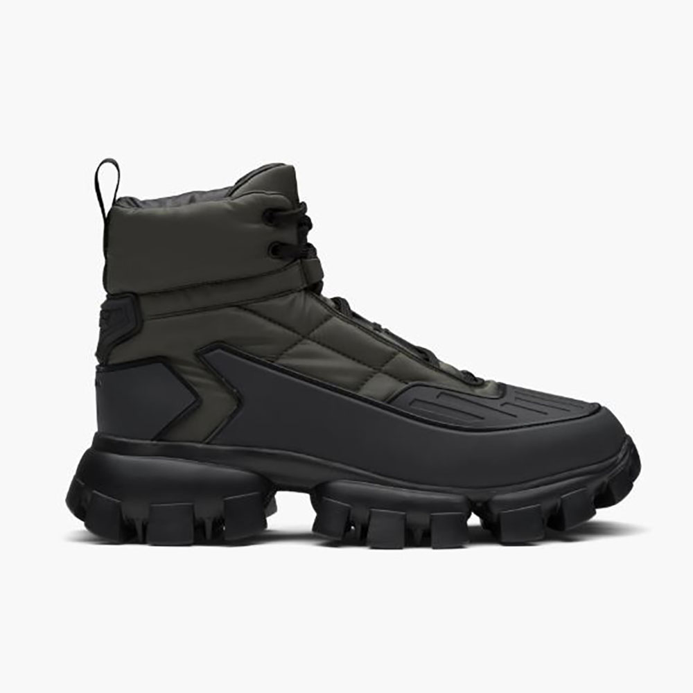 Side profile of Prada Women Cloudbust Thunder Sneakers-Dark Green