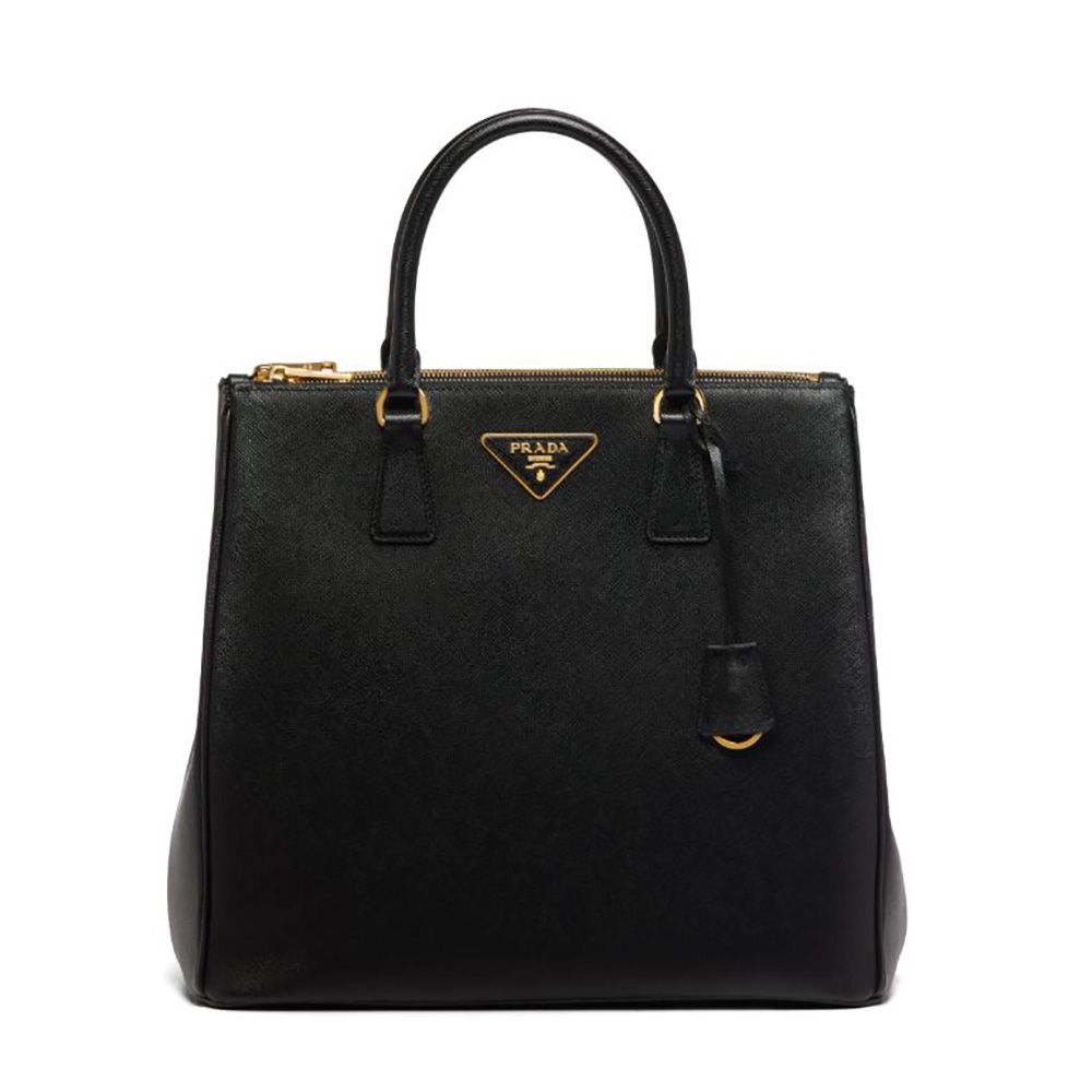 Front view of Prada Women Medium Prada Galleria Saffiano Leather Bag-Black