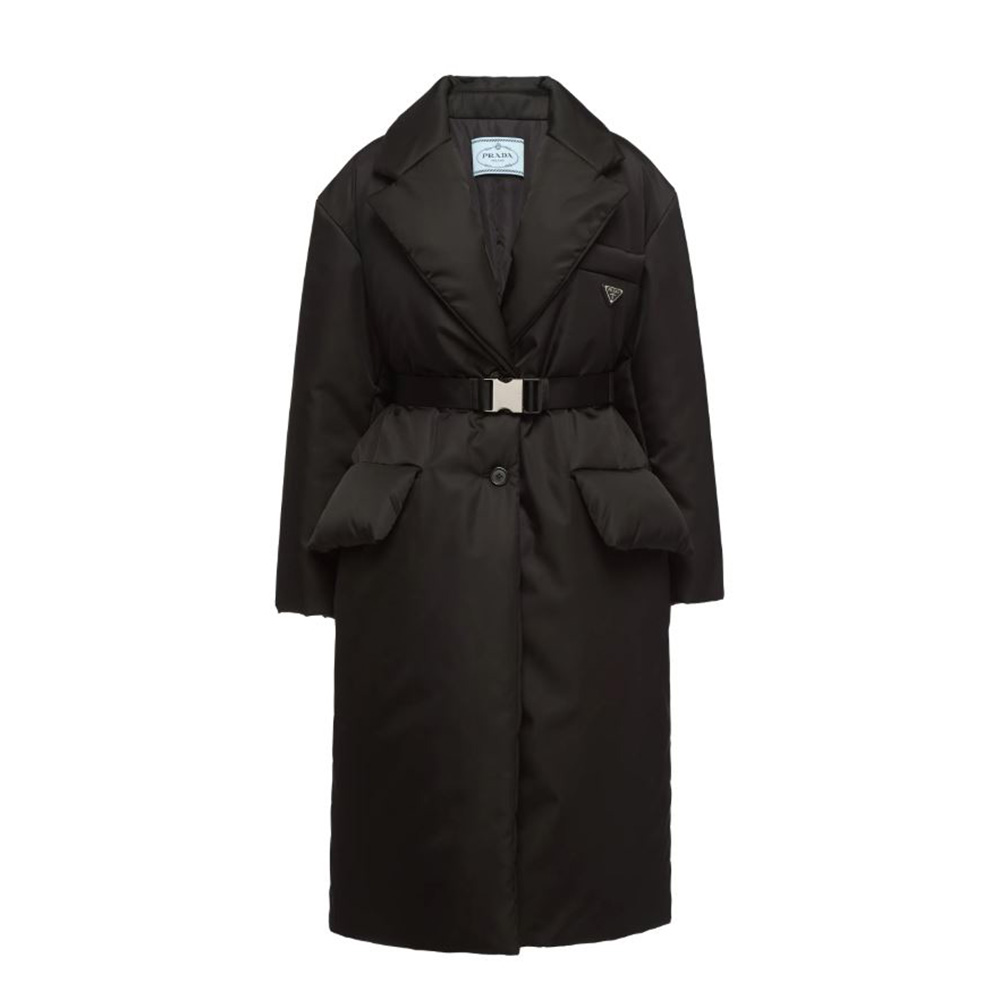 Front view of Prada Women Re-Nylon Down Coat Goose Down Padding in black