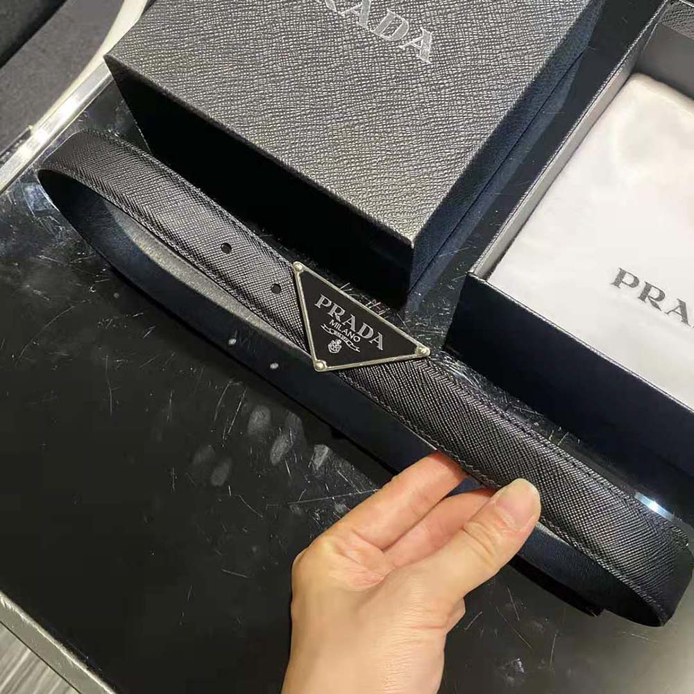 Side angle showing slim silhouette of Prada Women Saffiano Leather Belt