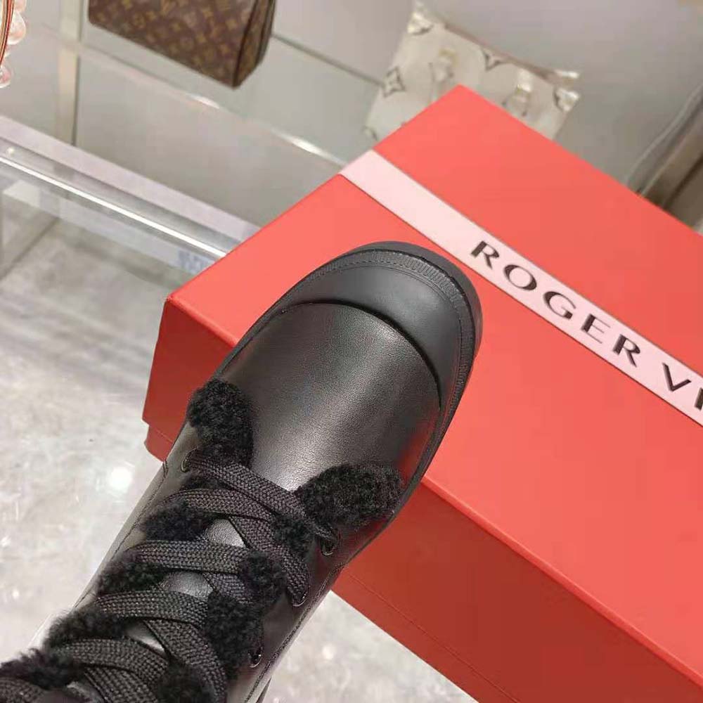Roger Vivier Women Walky Viv’ Shearling Strass Buckle Boots in Leather-Black - image 8