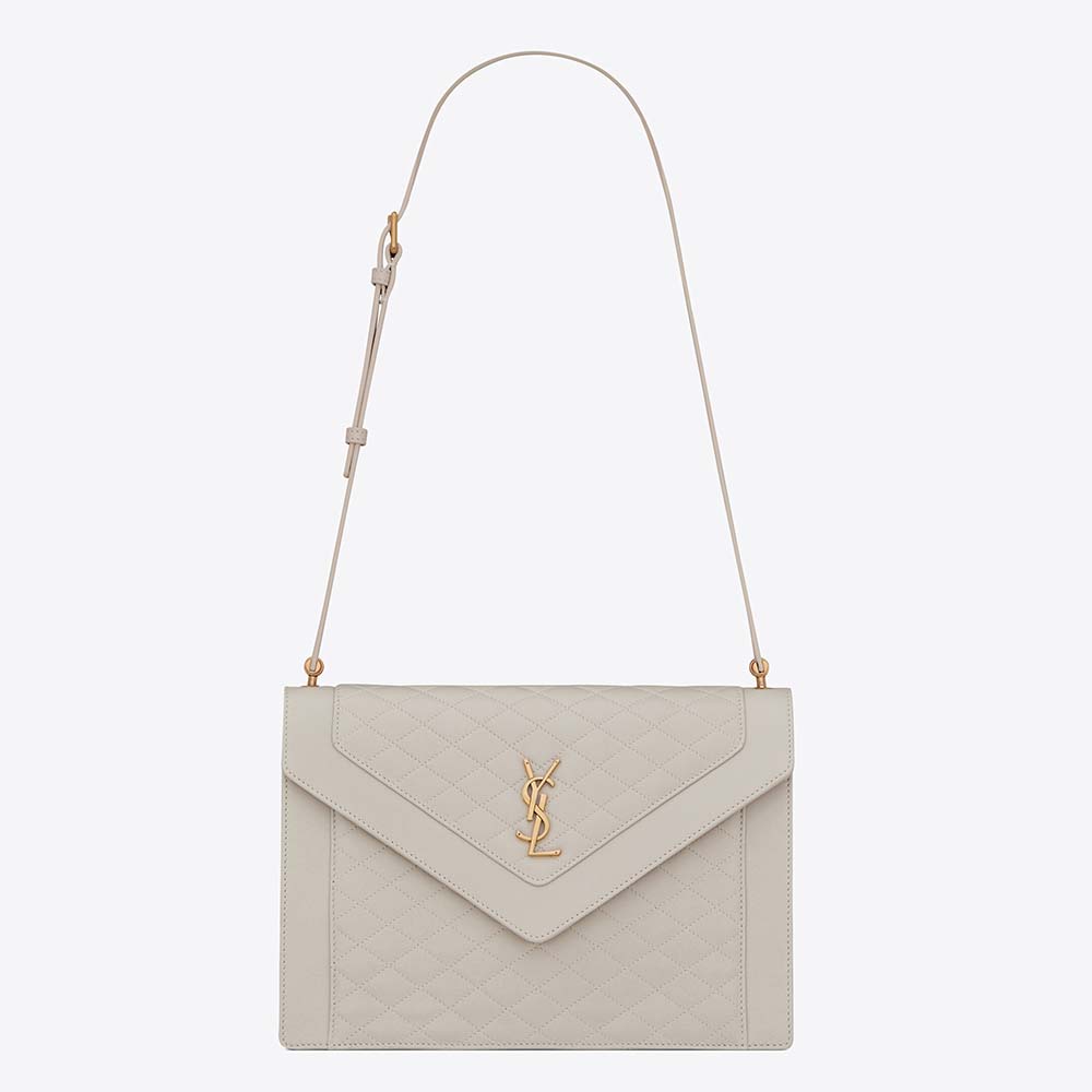 Front view of Saint Laurent YSL Women Gaby Satchel in Quilted Lambskin-White