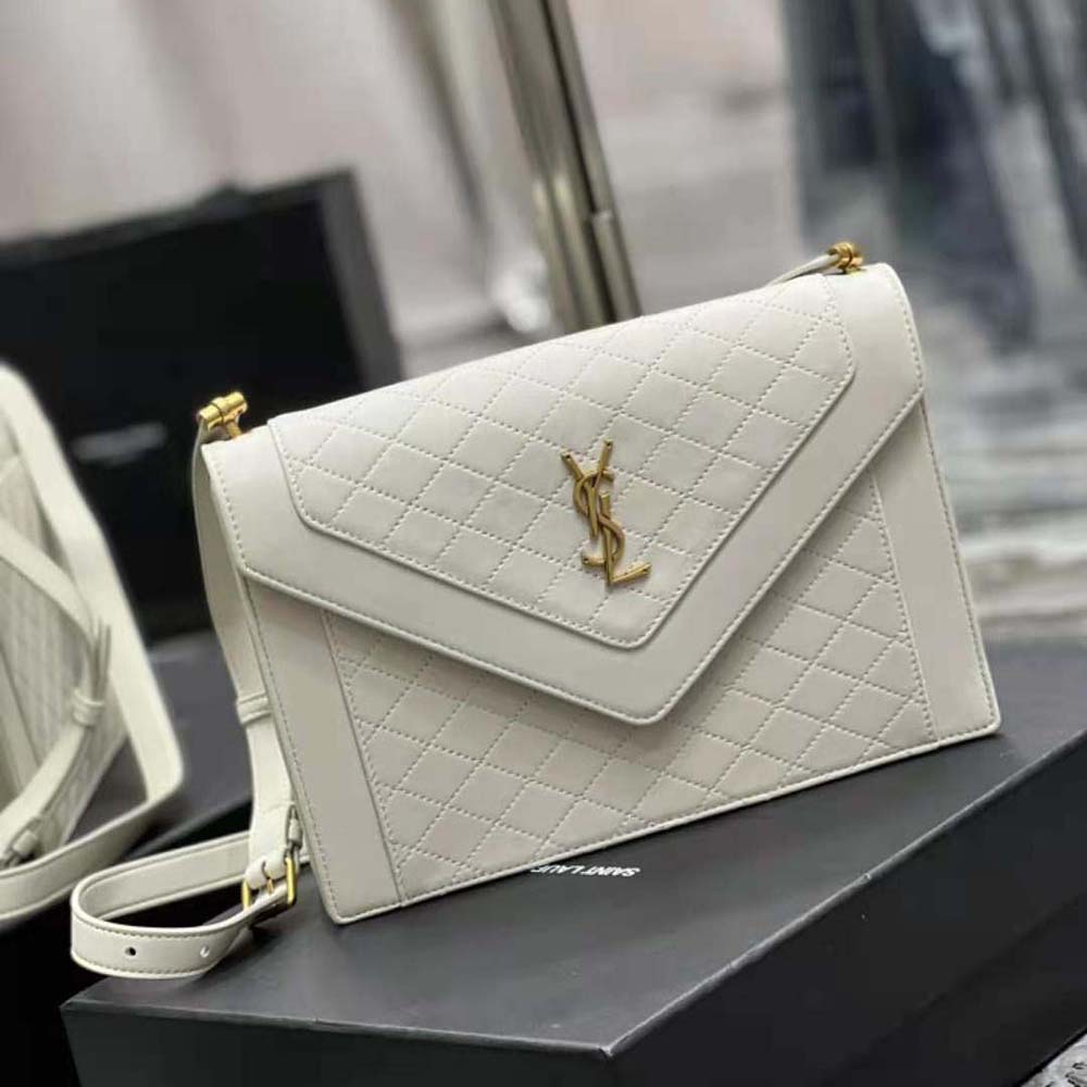 Side angle showing adjustable shoulder strap on Saint Laurent YSL Gaby Satchel
