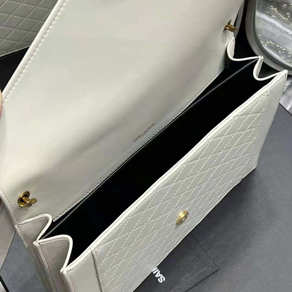 Saint Laurent YSL Women Gaby Satchel in Quilted Lambskin-White - image 10
