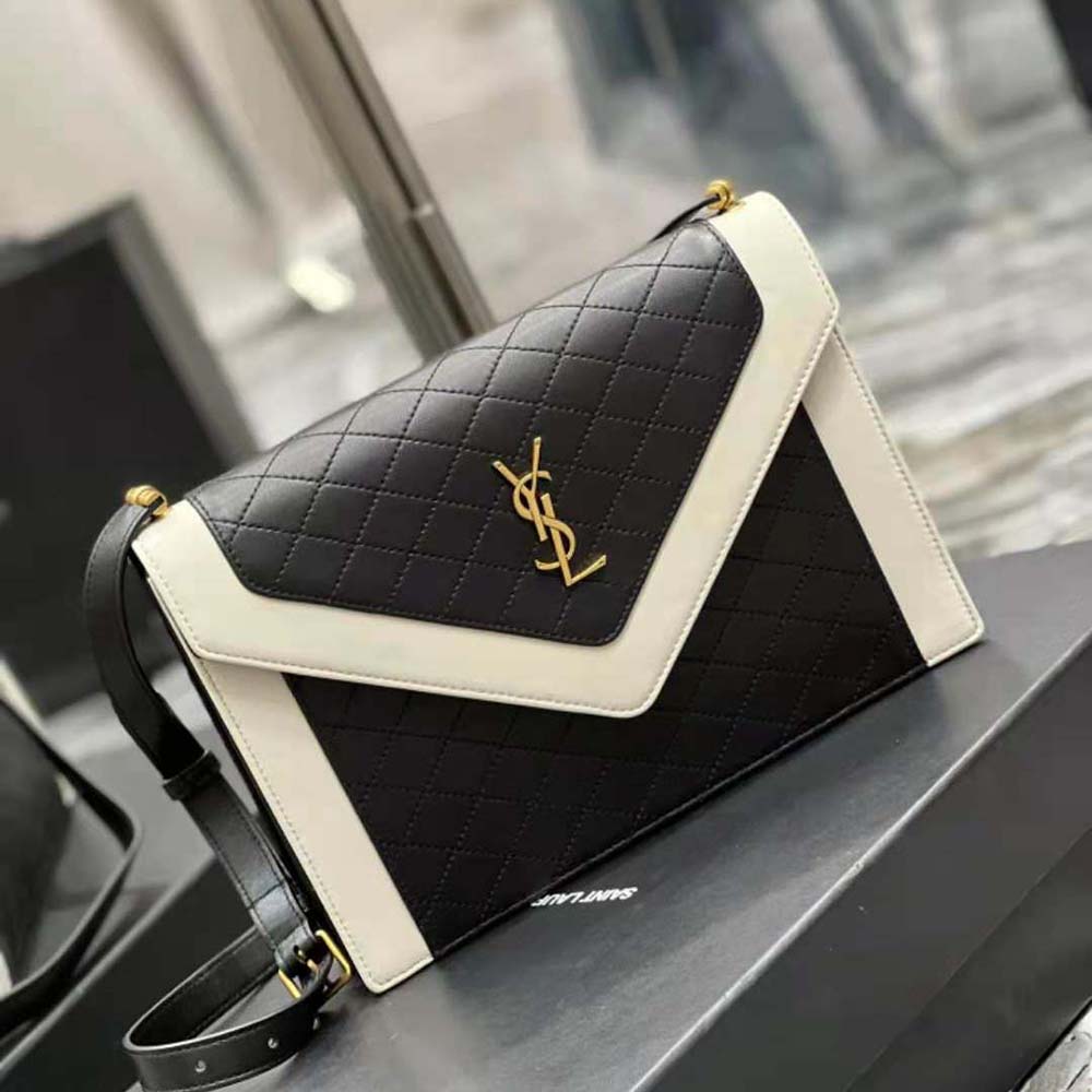 Side angle showing slim profile of Saint Laurent YSL Women Gaby Satchel