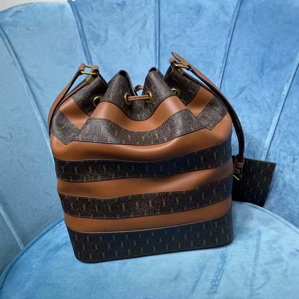 Saint Laurent YSL Women LE Monogramme Bucket Bag in Canvas and Smooth Leather - image 4