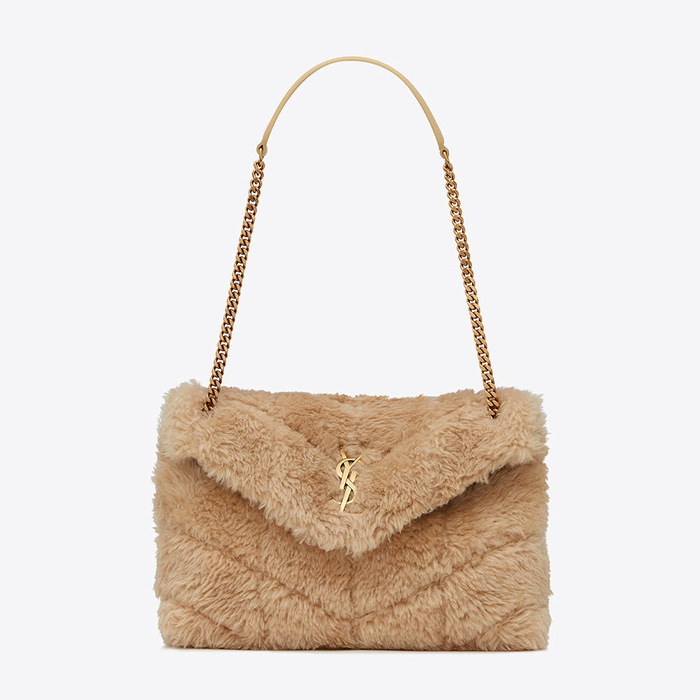 Saint Laurent YSL Women Puffer Small Bag in Merino Shearling and Lambskin-Sandy - image 1
