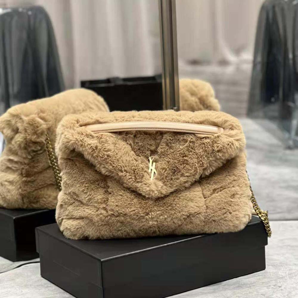 Saint Laurent YSL Women Puffer Small Bag in Merino Shearling and Lambskin-Sandy - image 2