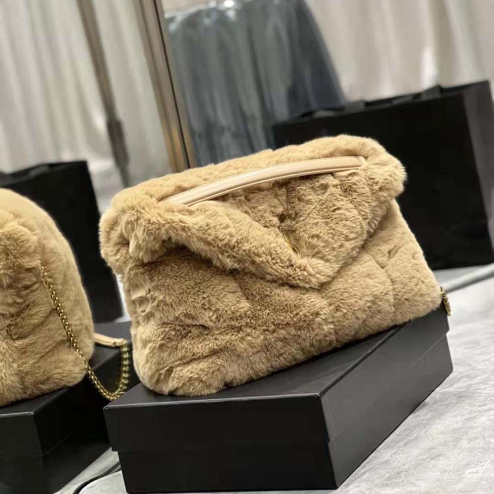 Saint Laurent YSL Women Puffer Small Bag in Merino Shearling and Lambskin-Sandy - image 3