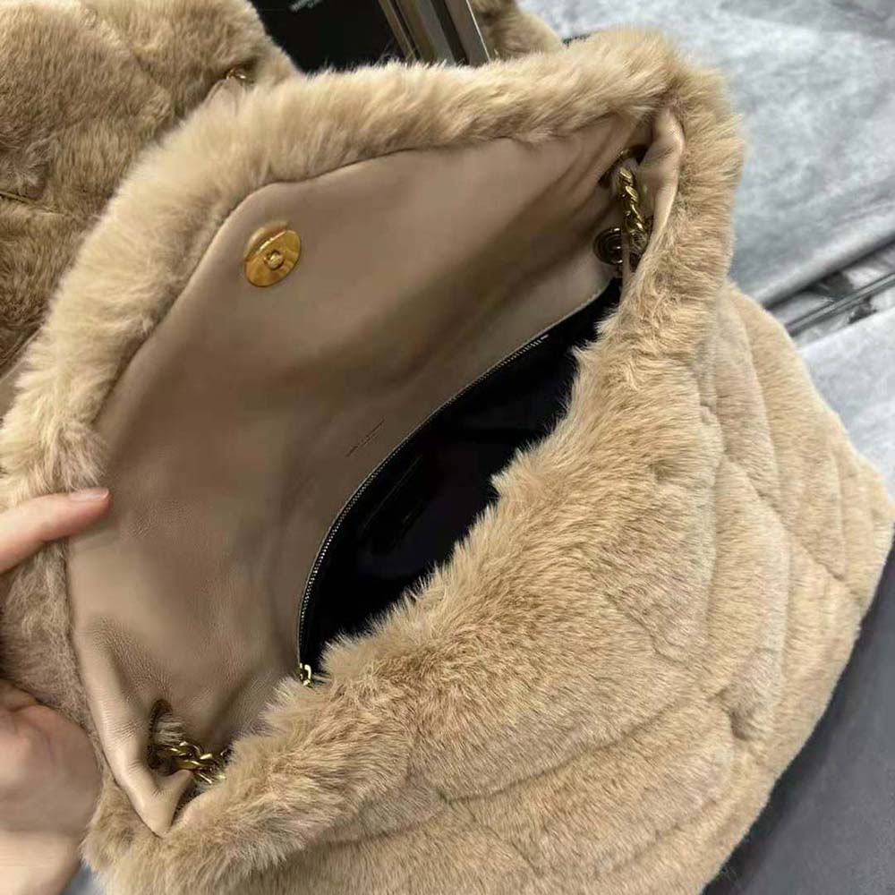 Saint Laurent YSL Women Puffer Small Bag in Merino Shearling and Lambskin-Sandy - image 7