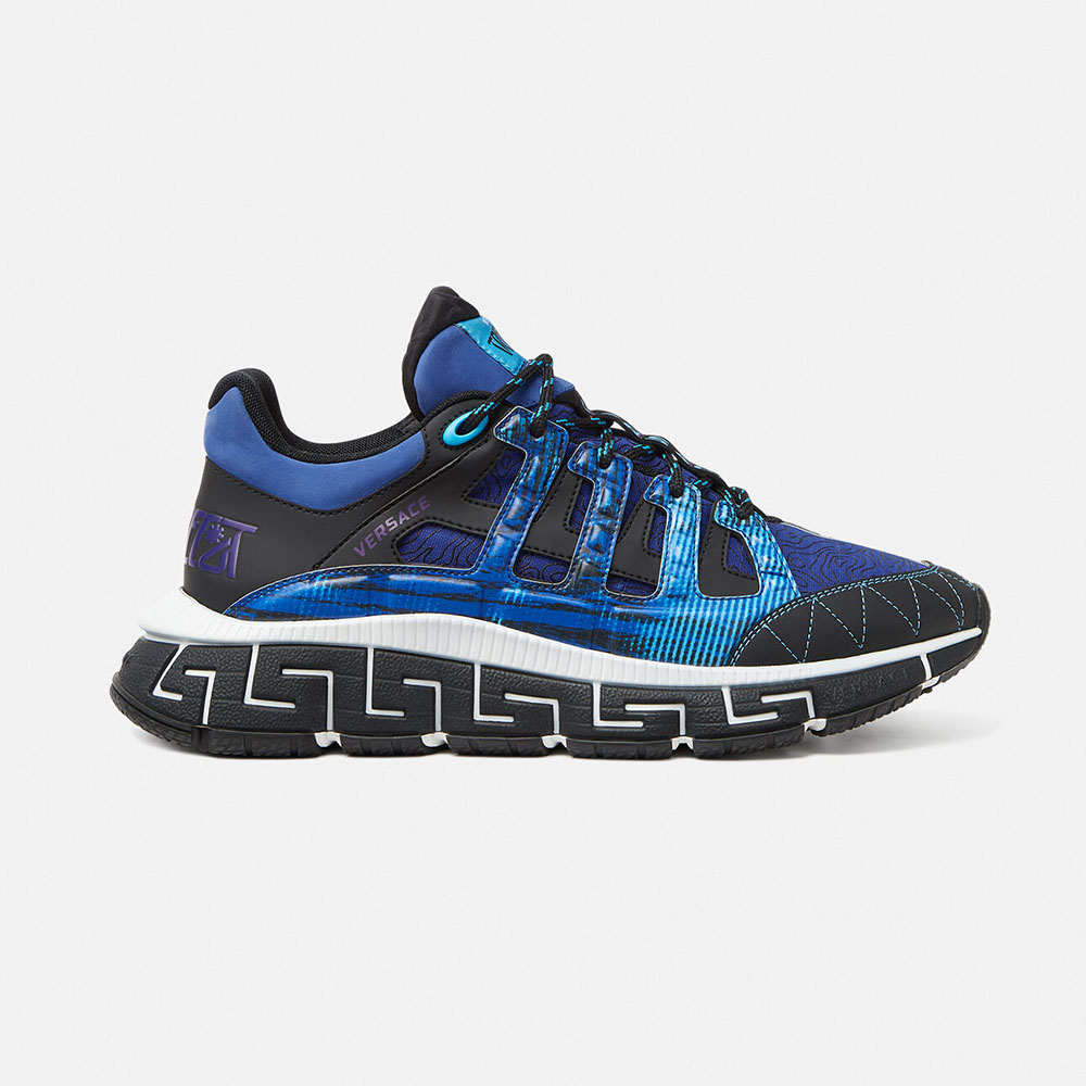 Side view of Versace Women Trigreca Coveted Sneaker Family-Blue showing silhouette