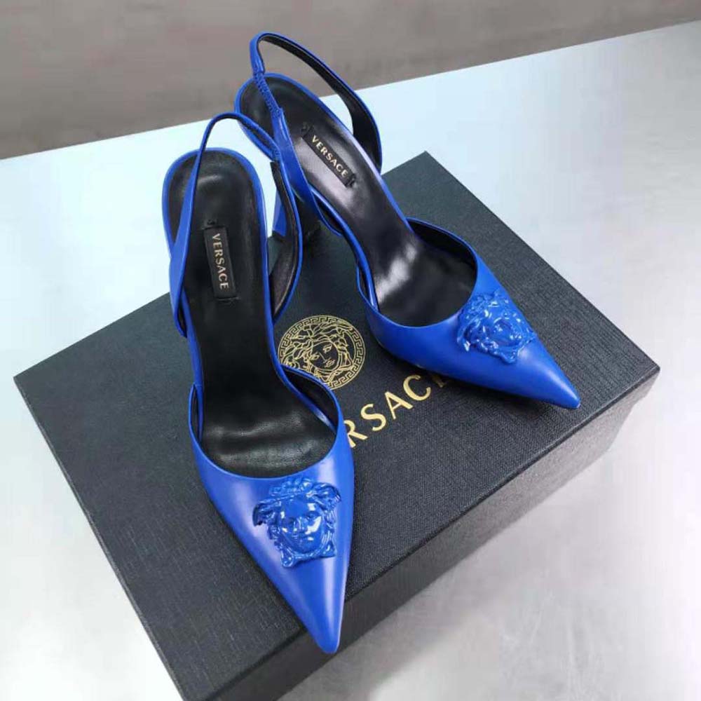 Angled shot showing silhouette of Versace Women La Medusa Sling-Back Pumps