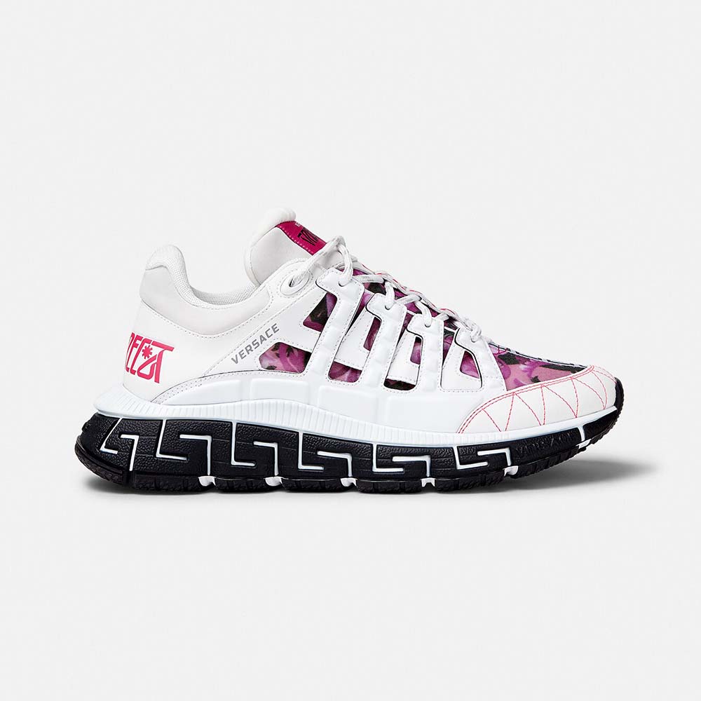 Side angle of Versace Women Trigreca Sneakers-White showing profile