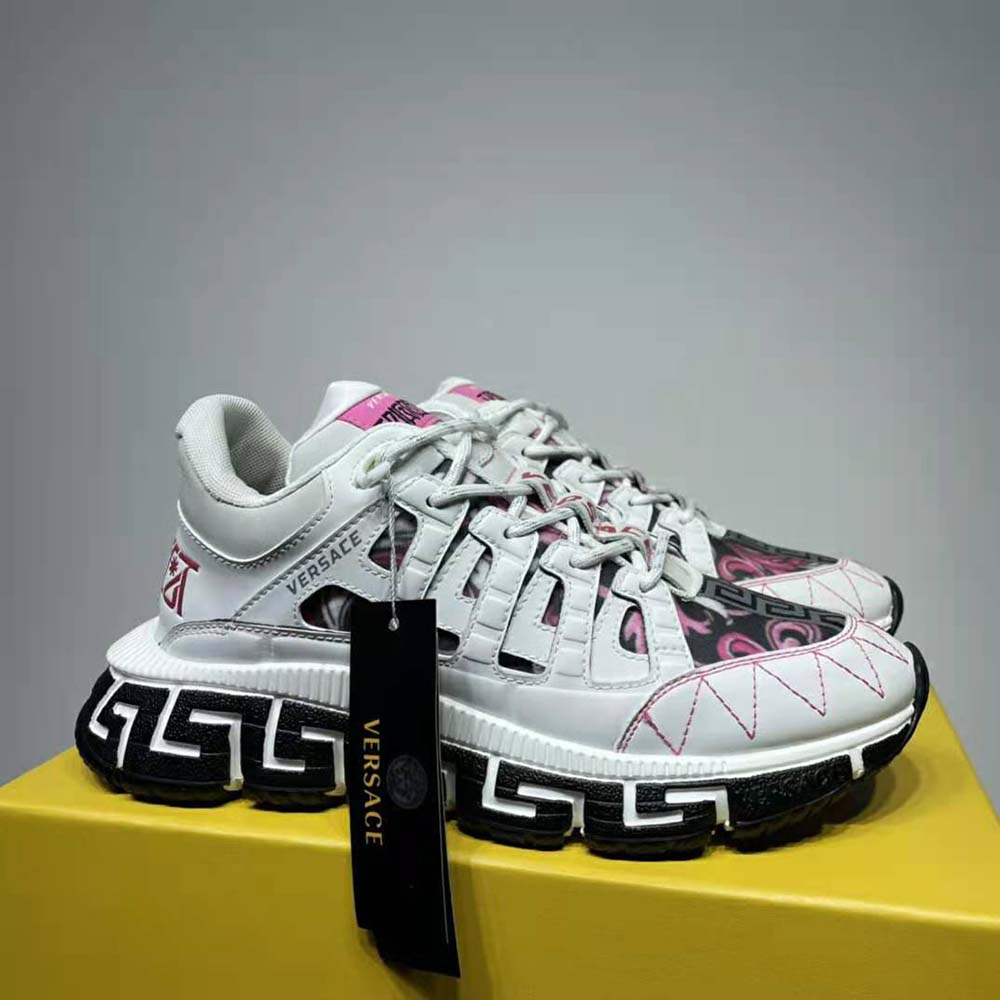 Top view of Versace Women Trigreca Sneakers-White highlighting lace-up detail