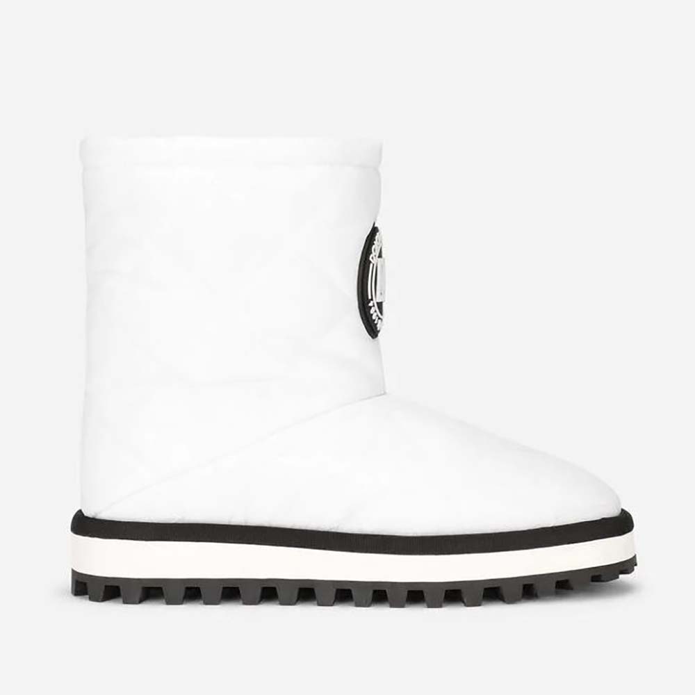 Side view of Dolce Gabbana D&G Women Nylon Ankle Boots with DG Logo-White