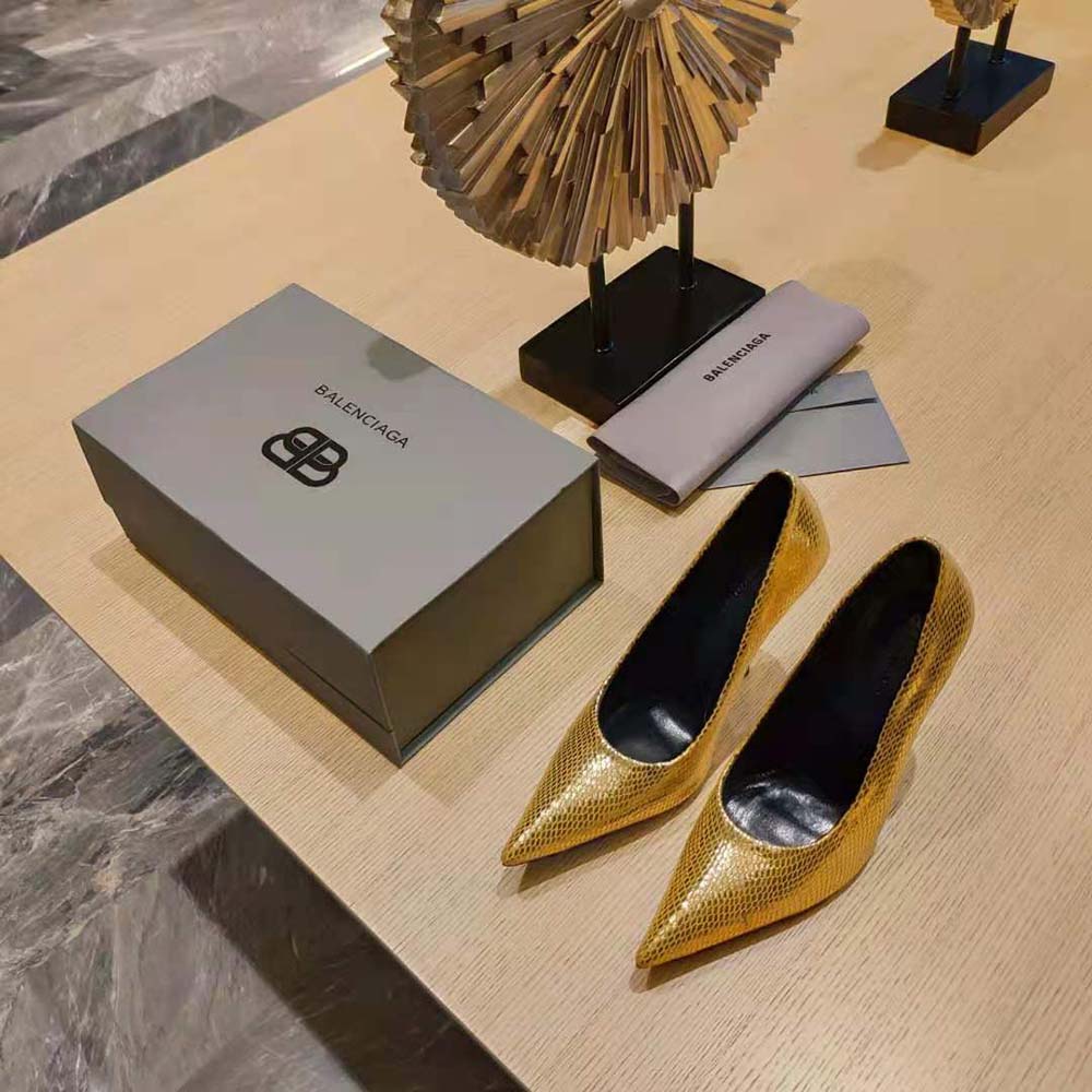 Back angle showing signature sculptural heel of Balenciaga Essex 110mm Pump