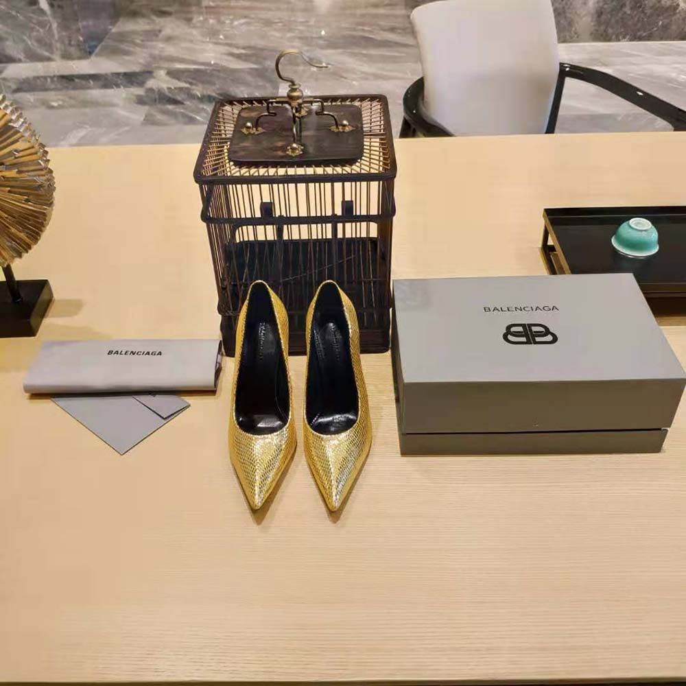 Balenciaga Women Essex 110mm Pump in Gold Python Effect Calfskin - image 5