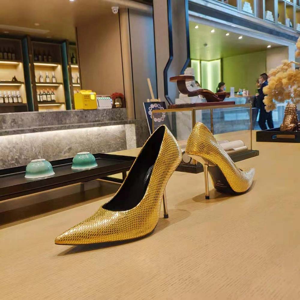 Balenciaga Women Essex 110mm Pump in Gold Python Effect Calfskin - image 8