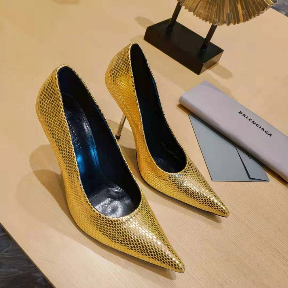 Balenciaga Women Essex 110mm Pump in Gold Python Effect Calfskin - image 9