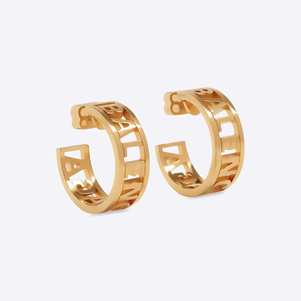Front view of Balenciaga Women Logo Earrings in gold brass