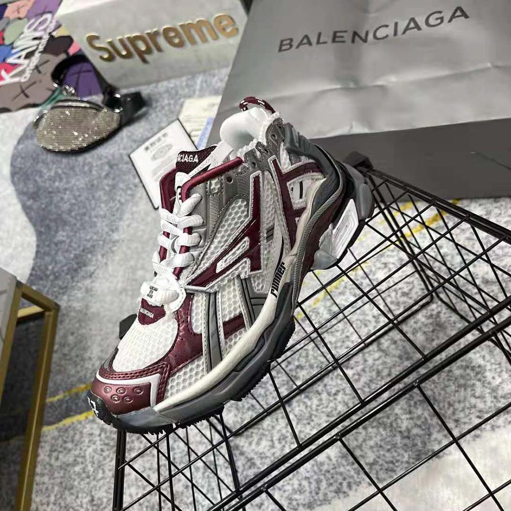 Balenciaga Women Runner Sneaker in Burgundy Mesh and Nylon - image 9