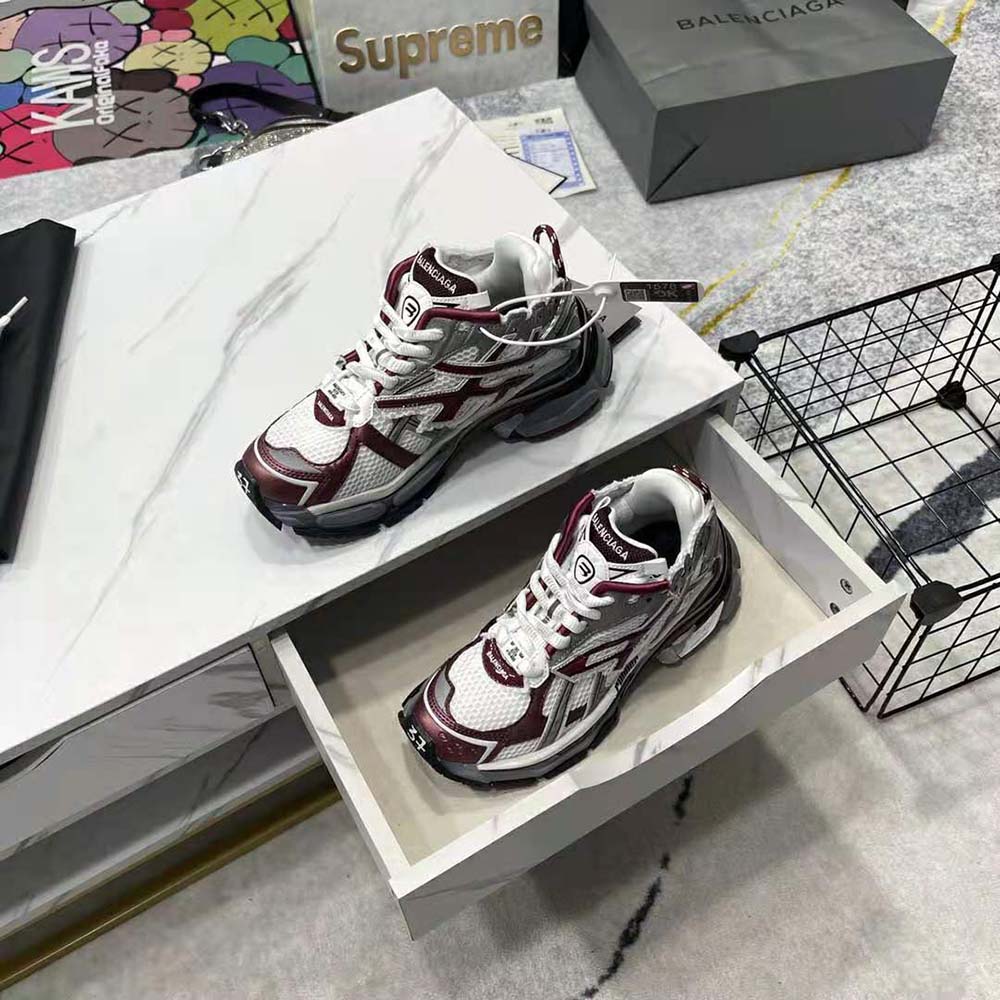 Balenciaga Women Runner Sneaker in Burgundy Mesh and Nylon - image 4
