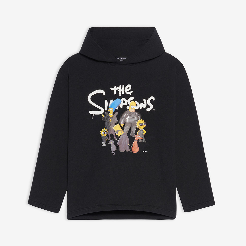 Front view of Balenciaga Women Simpsons Tm and 20th Television Cropped Hoodie in black