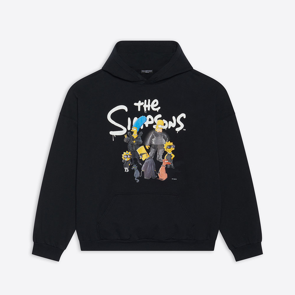 Front view of Balenciaga Men Simpsons Tm and 20th Television Hoodie Wide Fit in Black